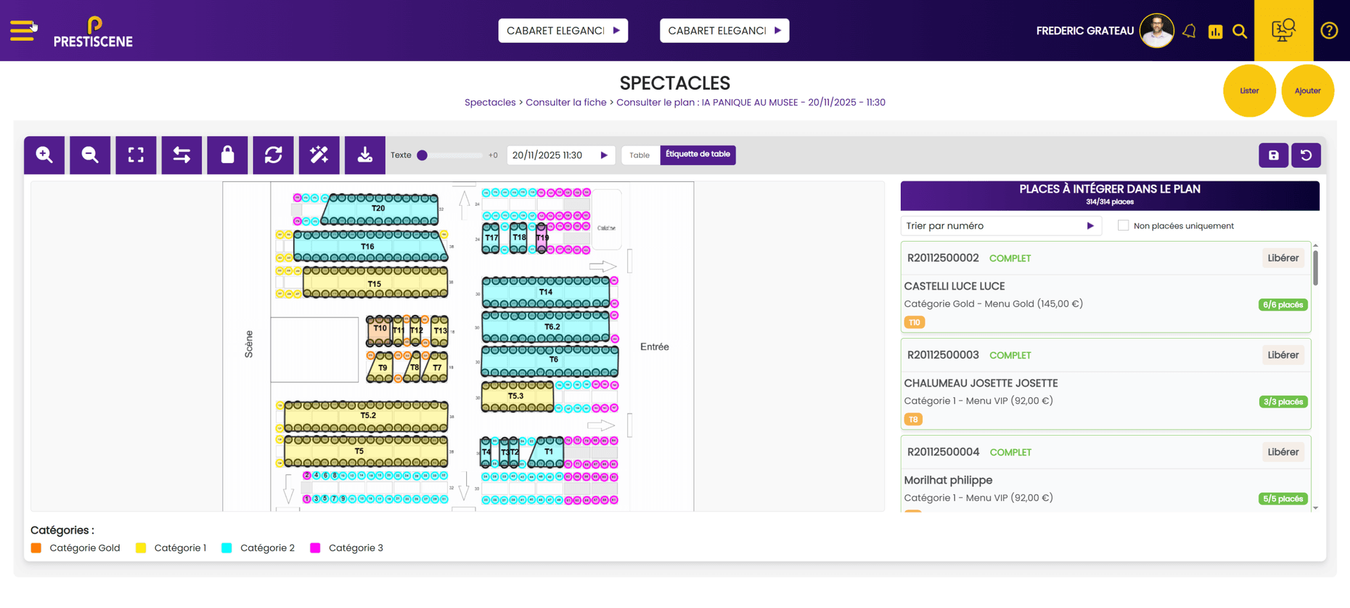 Plan de salle interactif pour billetterie de spectacles — PRESTISCENE